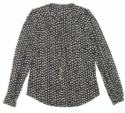 Marks & Spencer Womens Black Geometric Viscose Basic Blouse Size 6 Round Neck