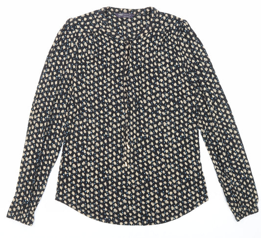 Marks and Spencer Womens Black Geometric Viscose Basic Blouse Size 6 Round Neck