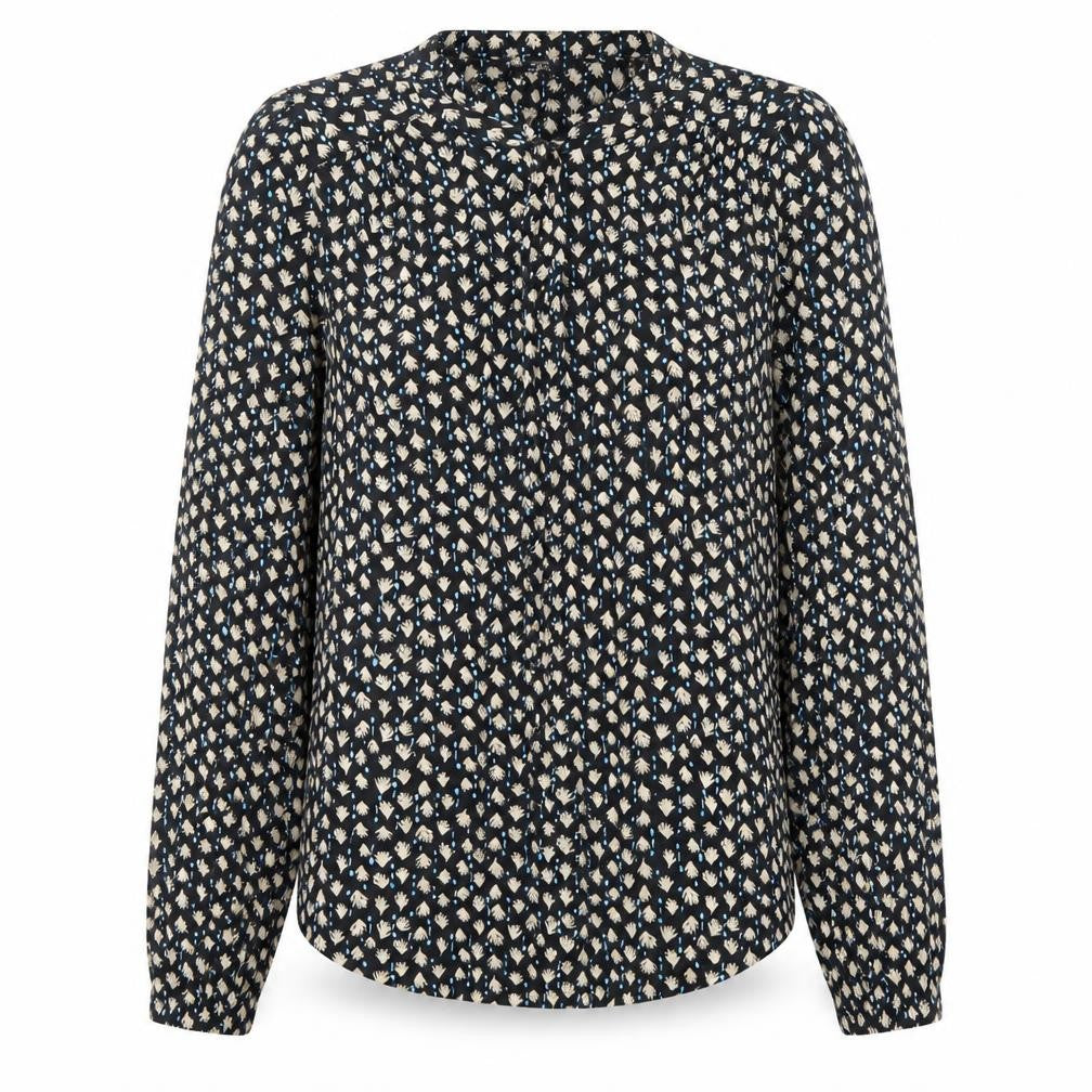 Marks & Spencer Womens Black Geometric Viscose Basic Blouse Size 6 Round Neck