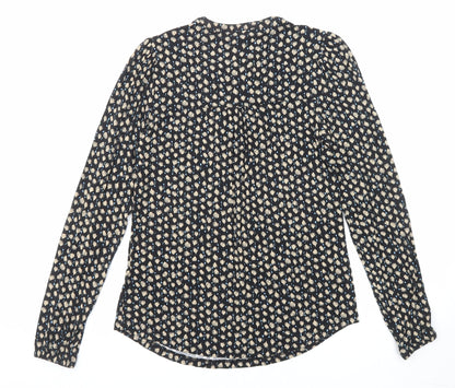 Marks & Spencer Womens Black Geometric Viscose Basic Blouse Size 6 Round Neck