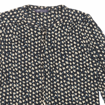 Marks & Spencer Womens Black Geometric Viscose Basic Blouse Size 6 Round Neck
