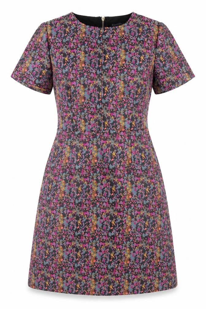 Sugarhill Womens Multicoloured Geometric Polyester Shift Size 8 Round Neck Zip