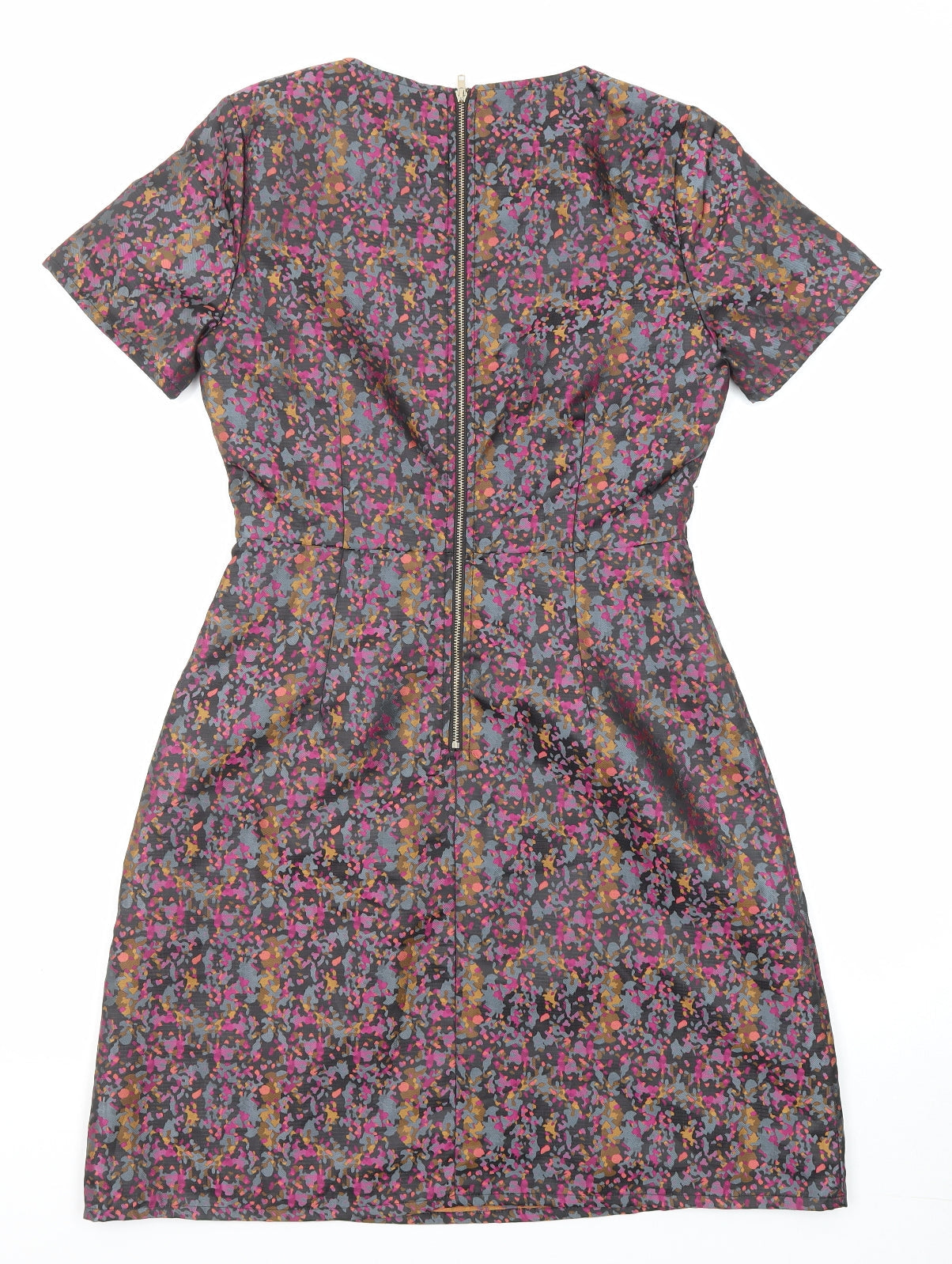 Sugarhill Womens Multicoloured Geometric Polyester Shift Size 8 Round Neck Zip