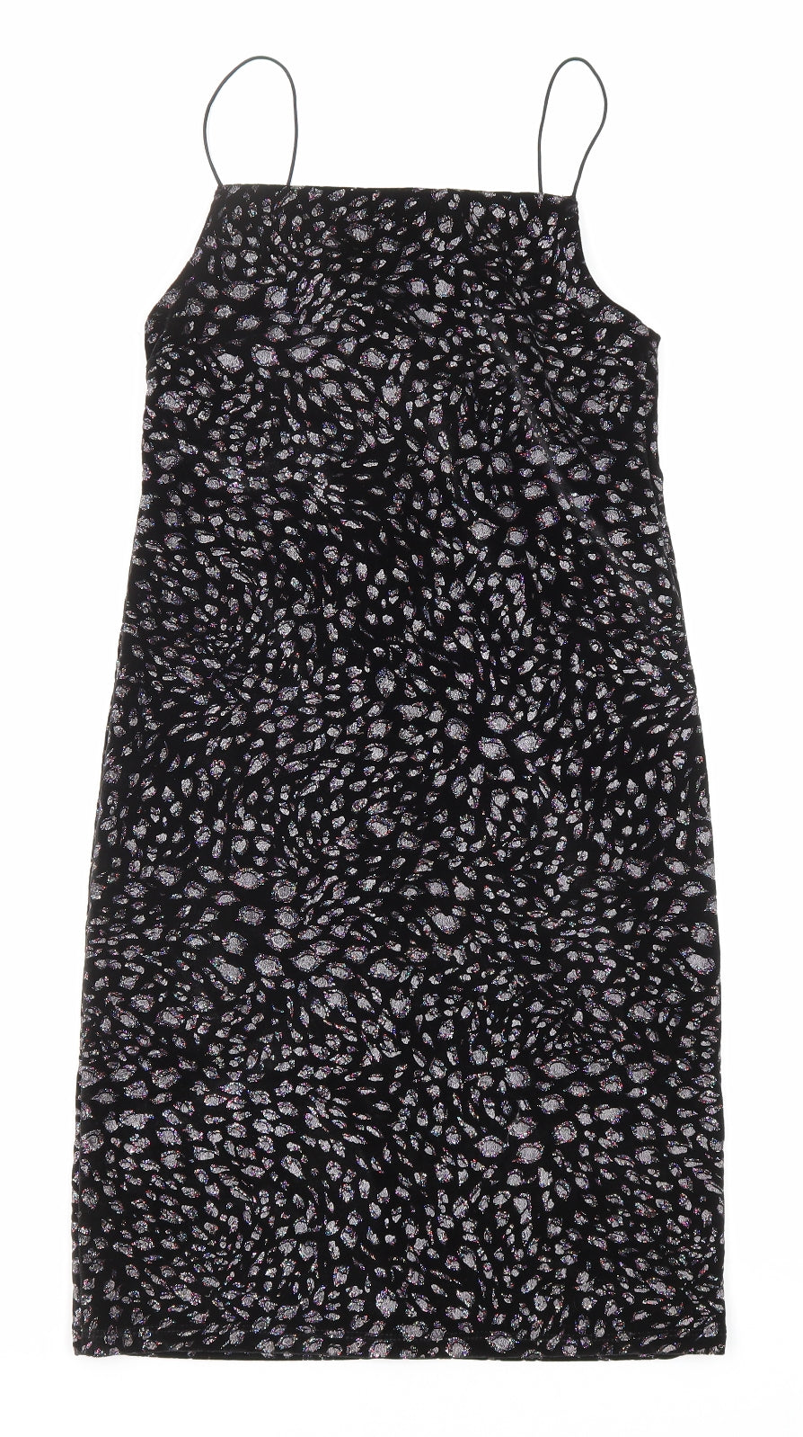 Topshop Womens Black Animal Print Polyester Slip Dress Size 10 Square Neck Pullover