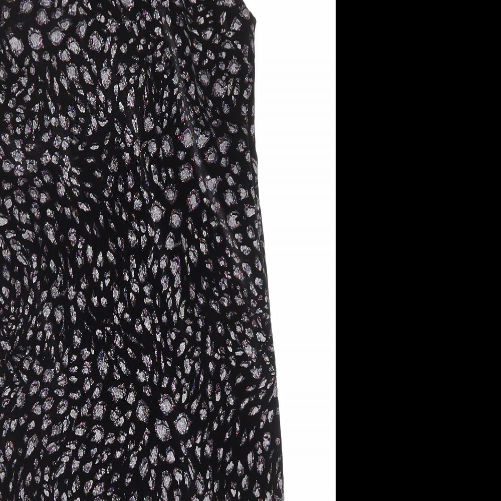 Topshop Womens Black Animal Print Polyester Slip Dress Size 10 Square Neck Pullover