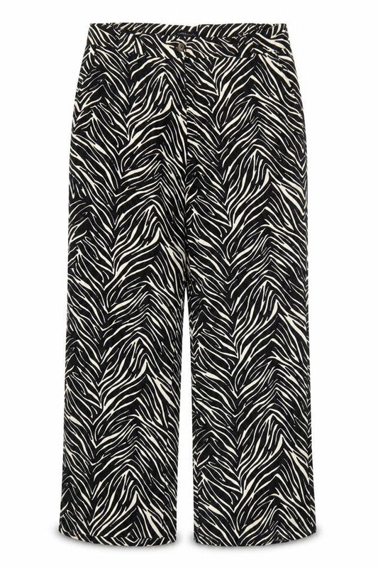 Capsule Womens Black Animal Print Linen Trousers Size 38 in Regular Zip