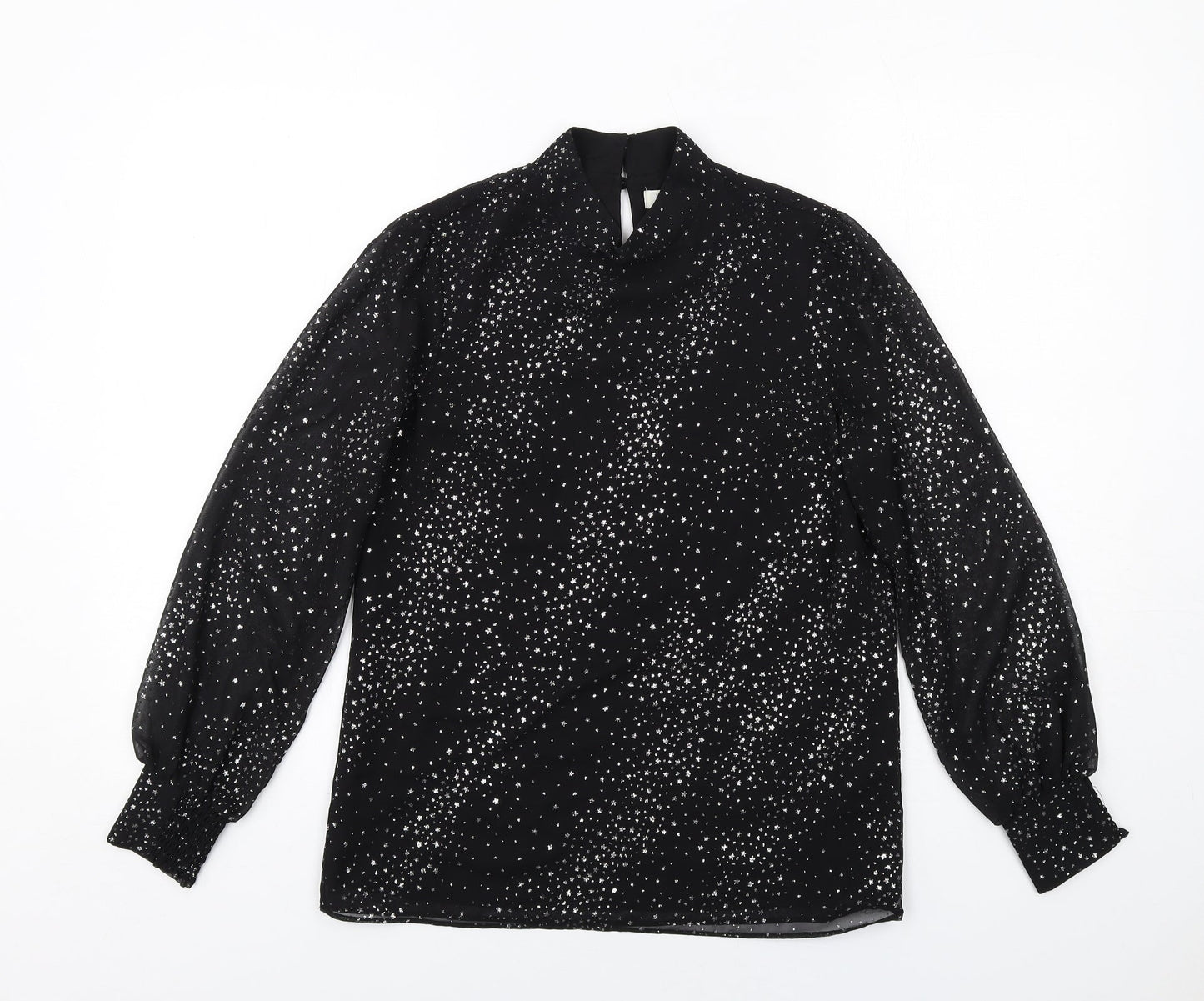 Oasis Womens Black Polyester Basic Blouse Size 6 Mock Neck