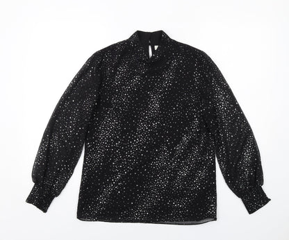 Oasis Womens Black Polyester Basic Blouse Size 6 Mock Neck