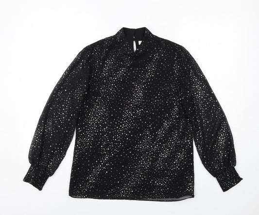 Oasis Womens Black Polyester Basic Blouse Size 6 Mock Neck
