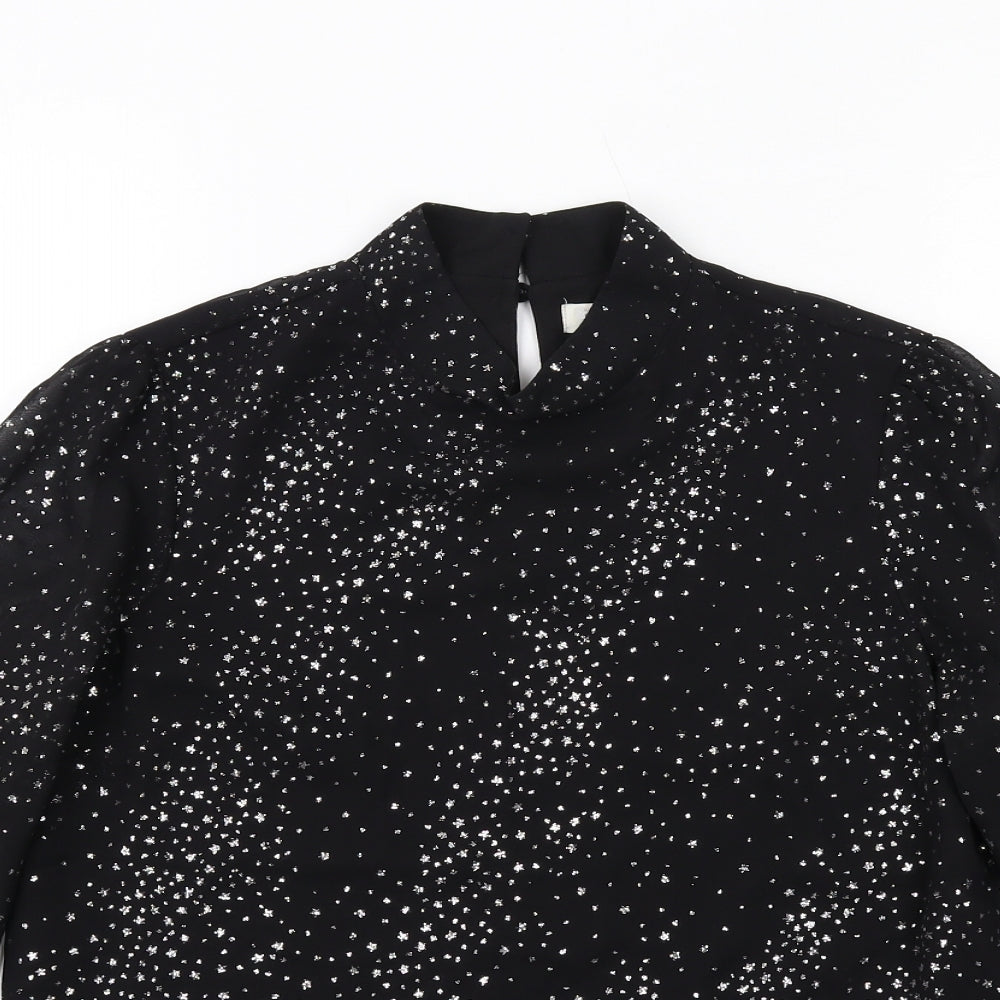 Oasis Womens Black Polyester Basic Blouse Size 6 Mock Neck