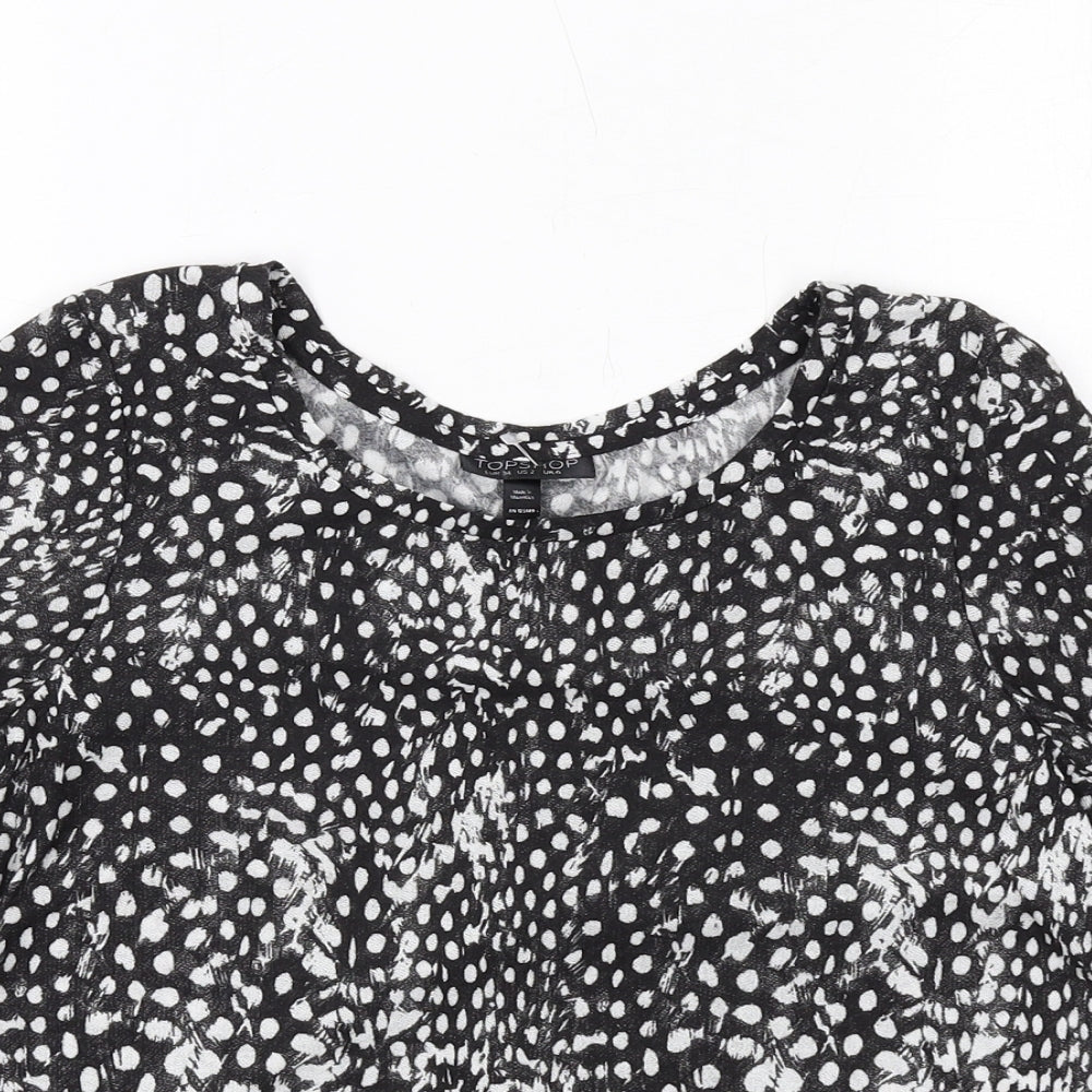 Topshop Womens Black Animal Print Polyester Basic Blouse Size 6 Round Neck