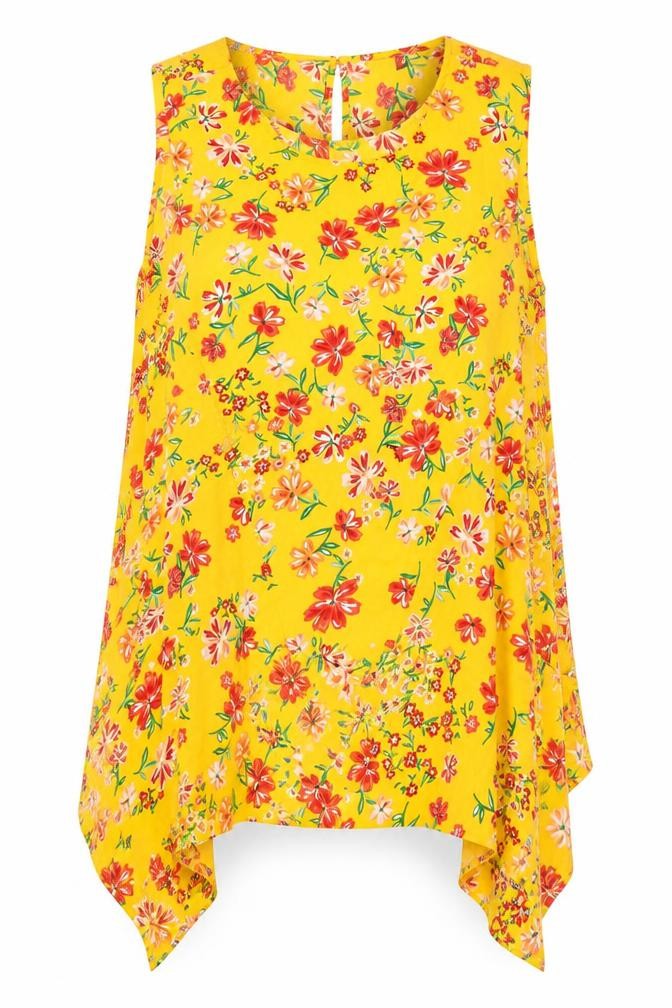 Bonmarché Womens Orange Floral Polyester Basic Blouse Size 16 Round Neck - Tie Front
