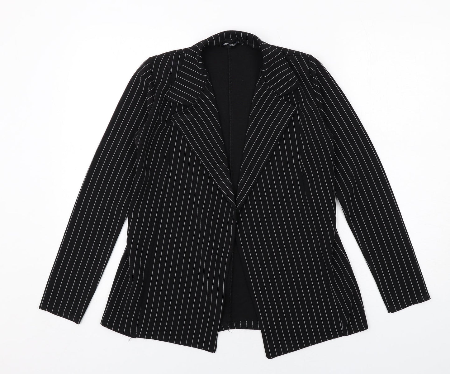PRETTYLITTLETHING Womens Black Striped Jacket Blazer Size S