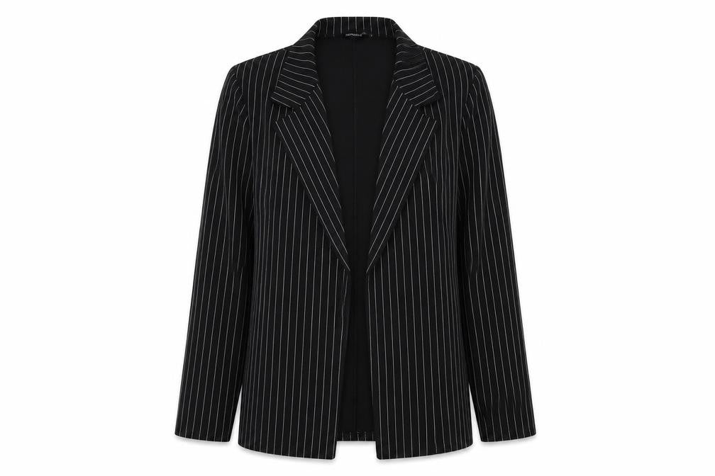PRETTYLITTLETHING Womens Black Striped Jacket Blazer Size S