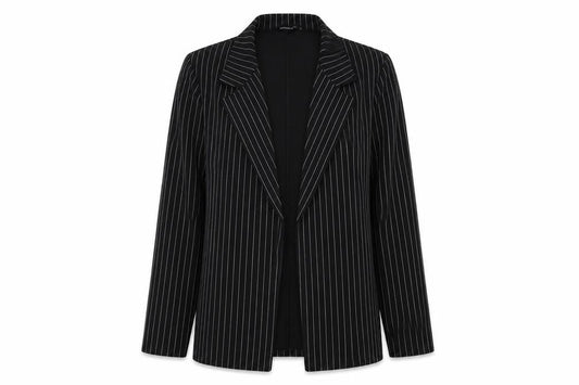 PRETTYLITTLETHING Womens Black Striped Jacket Blazer Size S