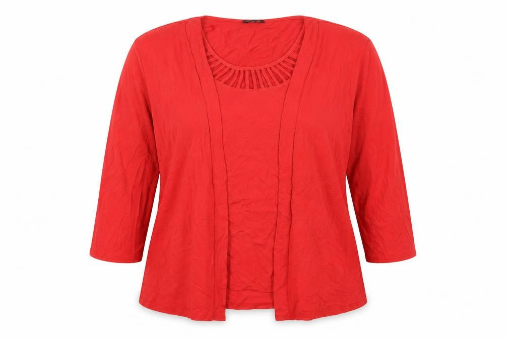 Jenny Lloyd Womens Red Viscose Basic Blouse Size 20 Round Neck - Cardigan Effect