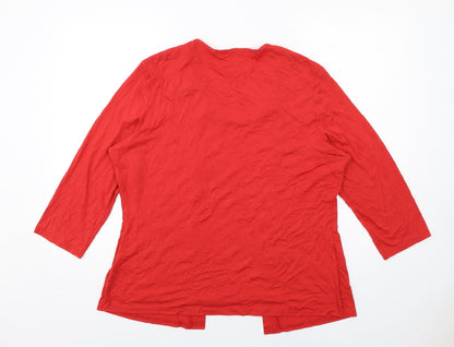 Jenny Lloyd Womens Red Viscose Basic Blouse Size 20 Round Neck - Cardigan Effect