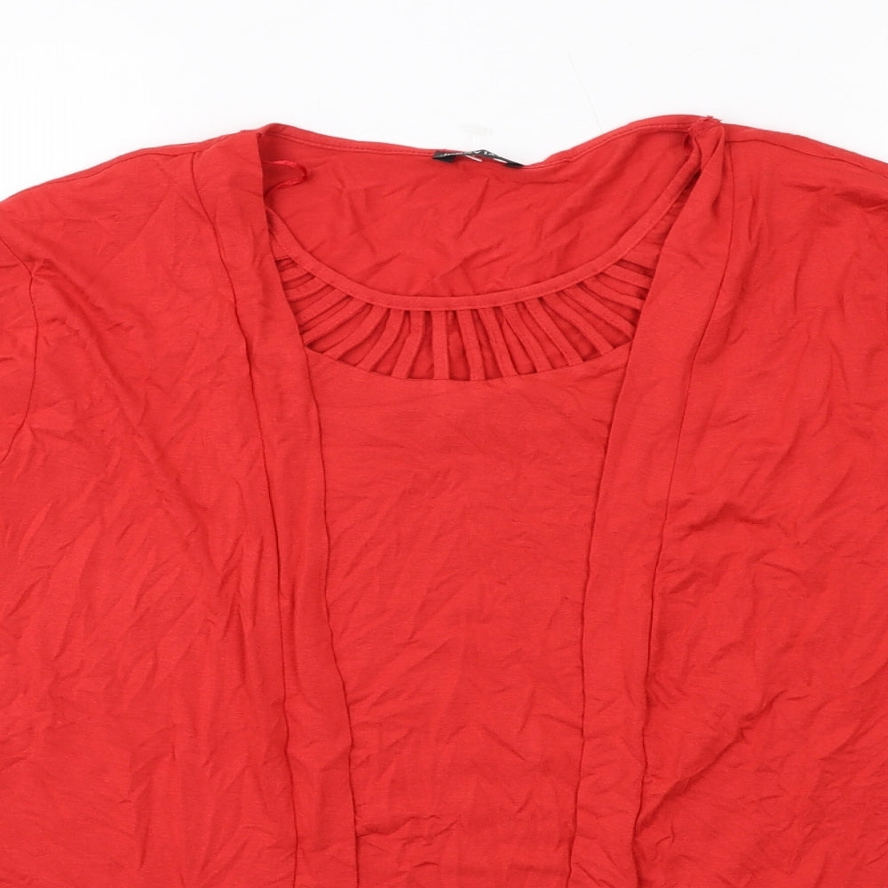 Jenny Lloyd Womens Red Viscose Basic Blouse Size 20 Round Neck - Cardigan Effect