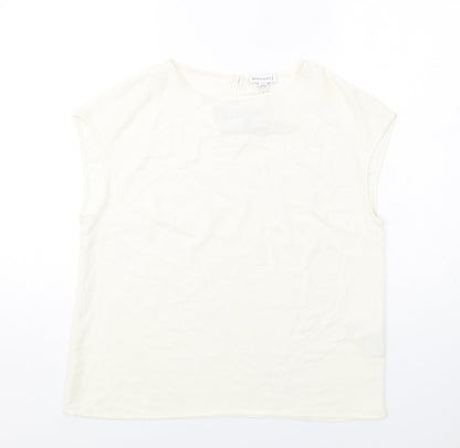 Warehouse Womens Ivory Polyester Basic T-Shirt Size 12 Round Neck