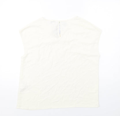 Warehouse Womens Ivory Polyester Basic T-Shirt Size 12 Round Neck