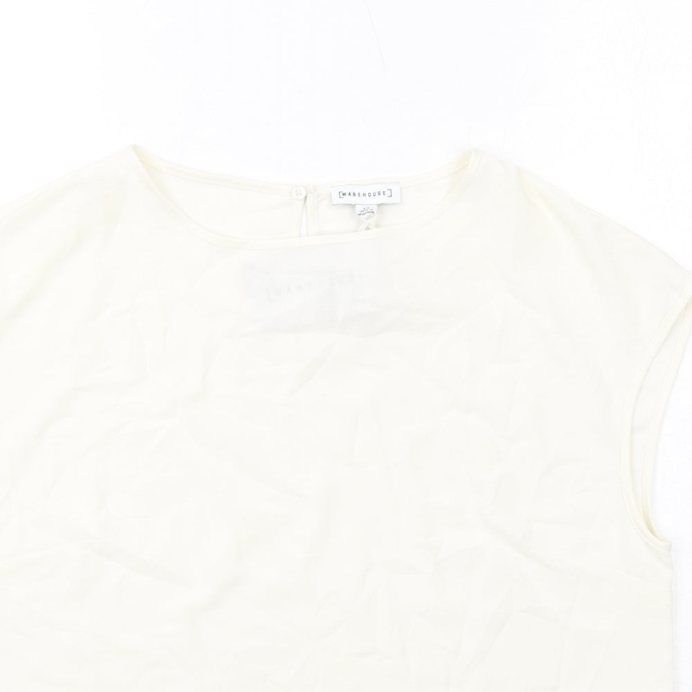 Warehouse Womens Ivory Polyester Basic T-Shirt Size 12 Round Neck