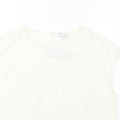 Warehouse Womens Ivory Polyester Basic T-Shirt Size 12 Round Neck