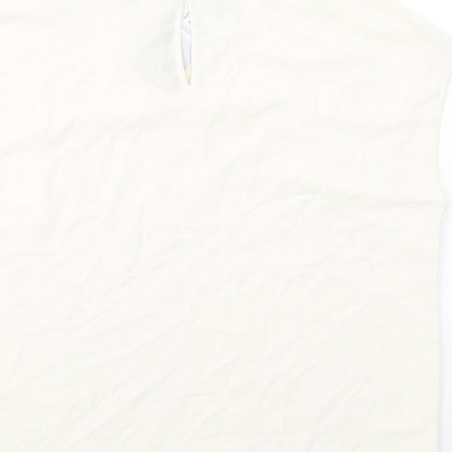 Warehouse Womens Ivory Polyester Basic T-Shirt Size 12 Round Neck