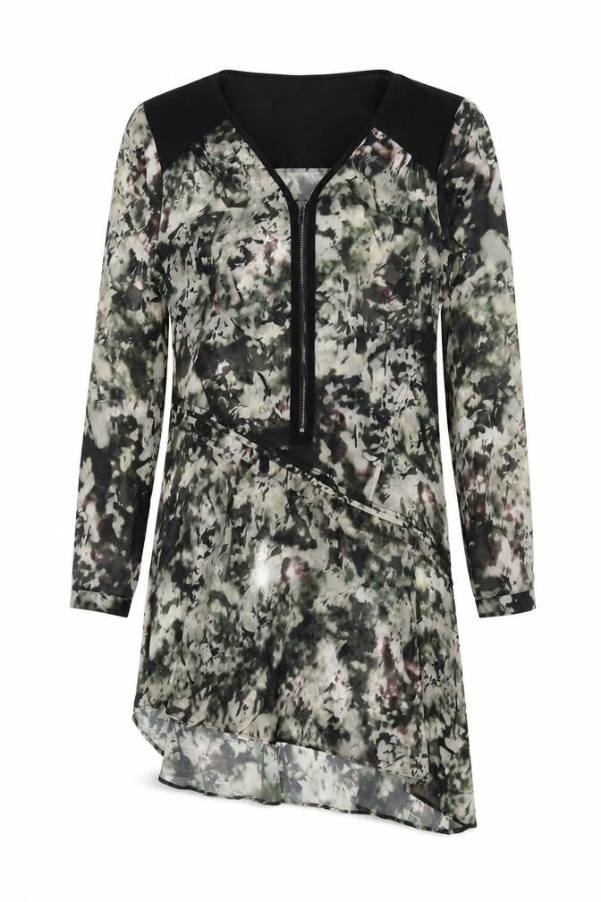 Mint Velvet Womens Green Geometric Polyester Shirt Dress Size 8 V-Neck Zip