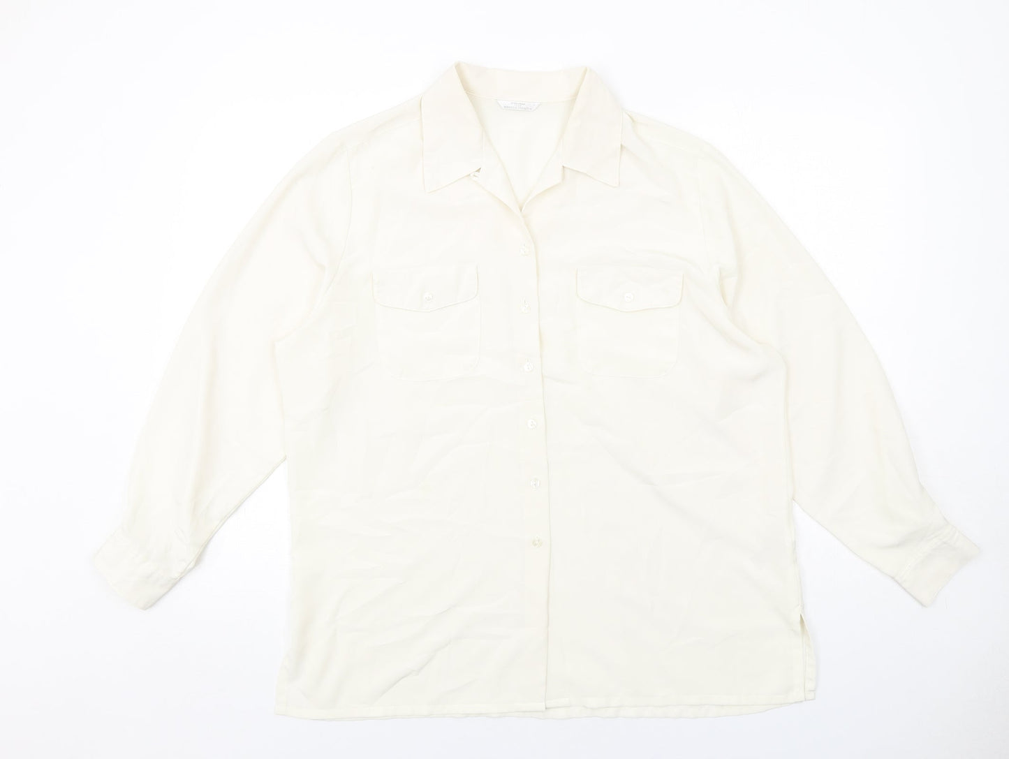 Marks and Spencer Womens Ivory Polyester Basic Button-Up Size 18 Collared