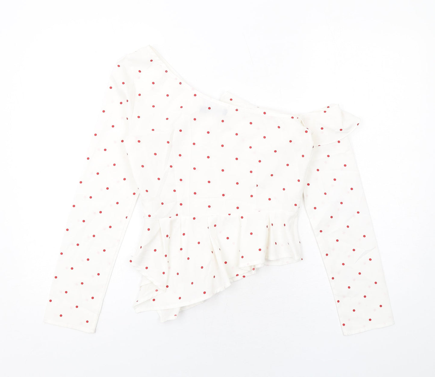 Nasty Gal Womens White Polka Dot Polyester Basic Blouse Size 8 Off the Shoulder - Asymmetric Neckline