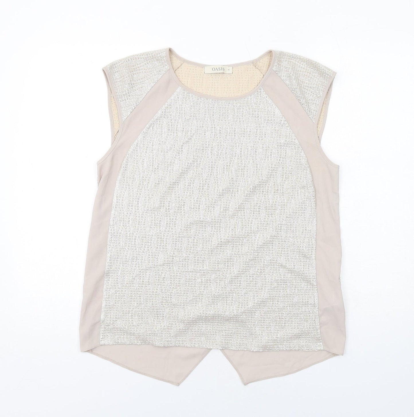 Oasis Womens Beige Polyester Basic Blouse Size M Round Neck