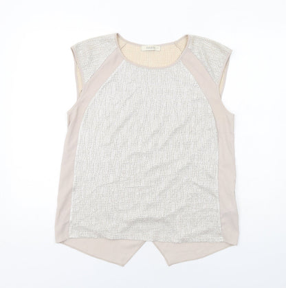 Oasis Womens Beige Polyester Basic Blouse Size M Round Neck