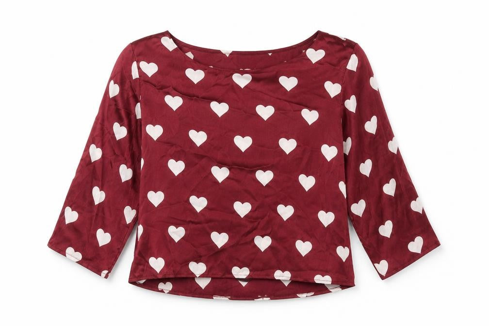 Vera & Lucy Womens Red Geometric Polyester Basic Blouse Size S Round Neck - Heart Pattern