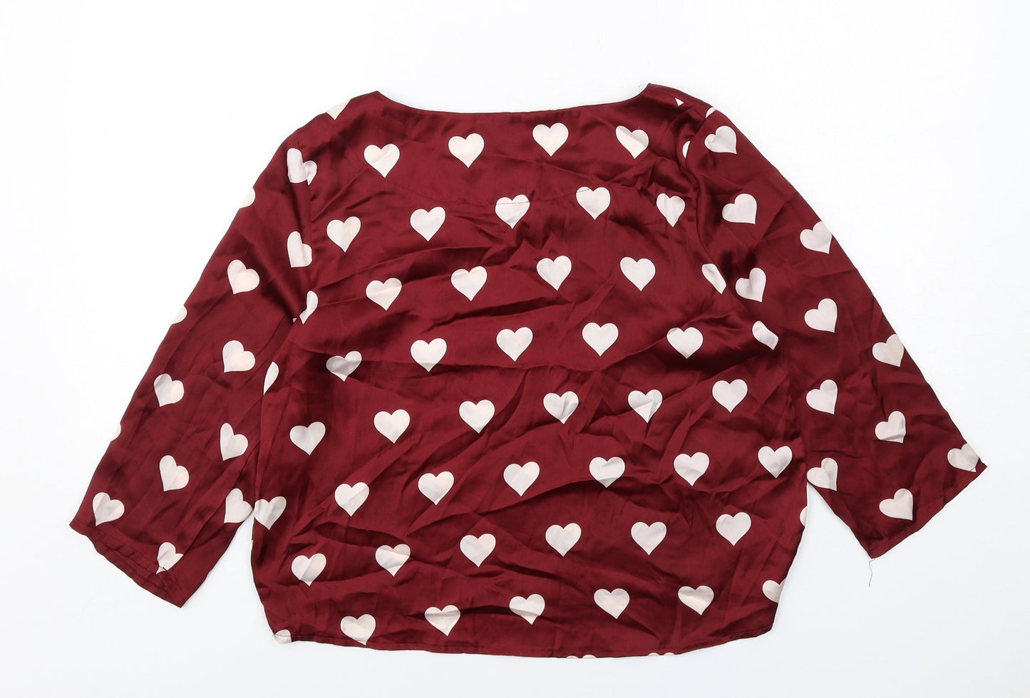 Vera & Lucy Womens Red Geometric Polyester Basic Blouse Size S Round Neck - Heart Pattern