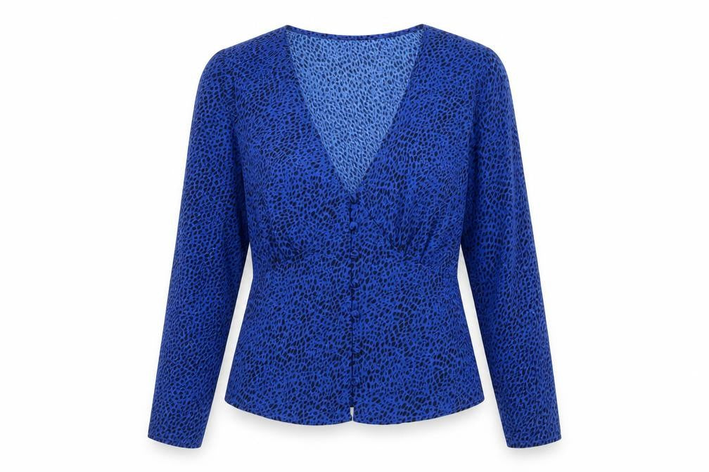 Brave Soul Womens Blue Geometric Polyester Basic Blouse Size M V-Neck