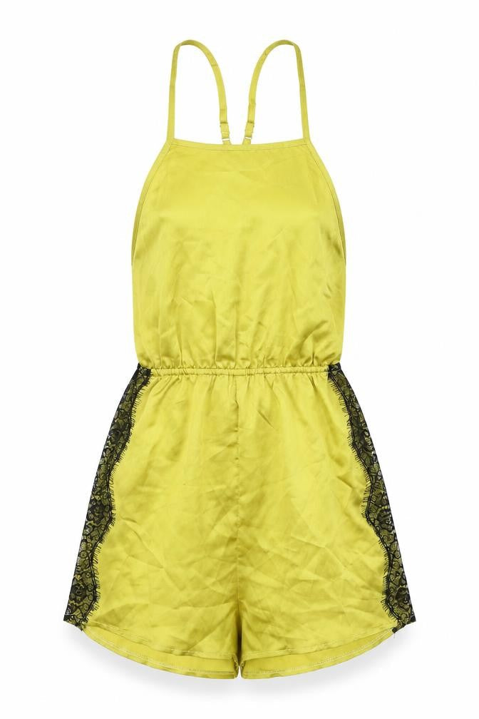 PRETTYLITTLETHING Womens Green Polyester Playsuit One-Piece Size 6 Pullover - Lace Details, Open Back