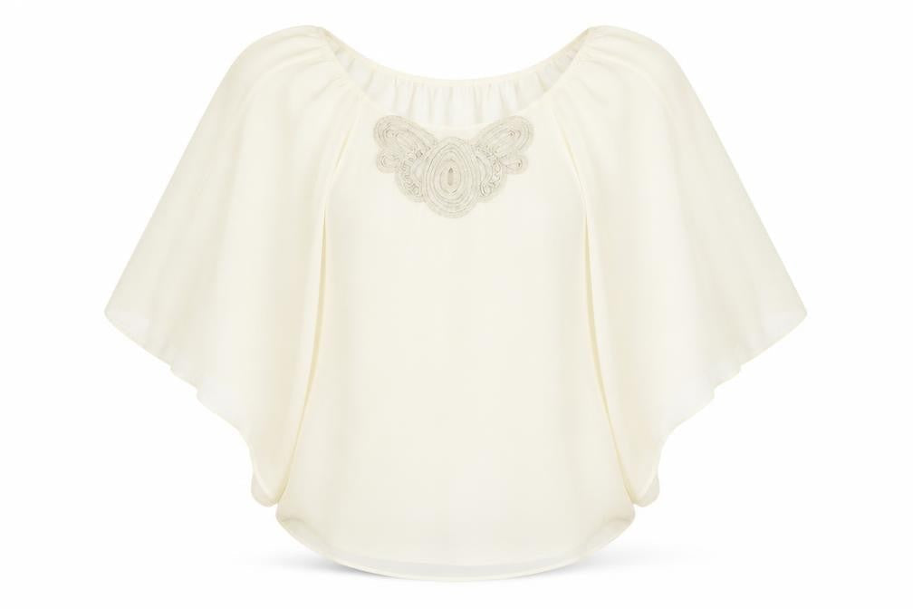 Caroline Morgan Womens Ivory Polyester Basic Blouse Size S Round Neck - Batwing Sleeves Neckline Detail