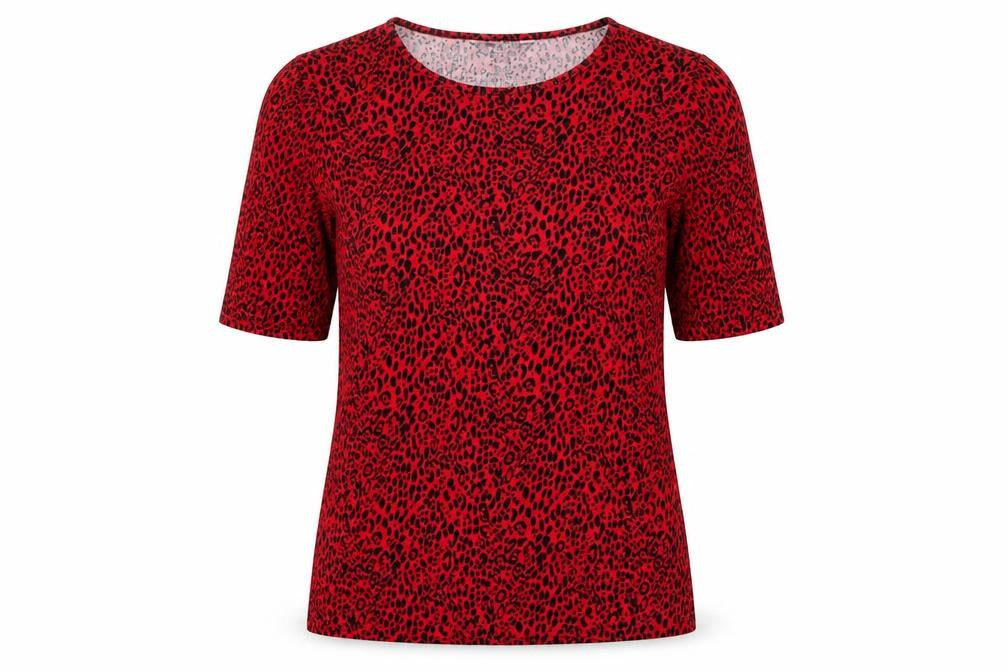 Principles Womens Red Animal Print Viscose Basic T-Shirt Size 10 Round Neck - Leopard Print