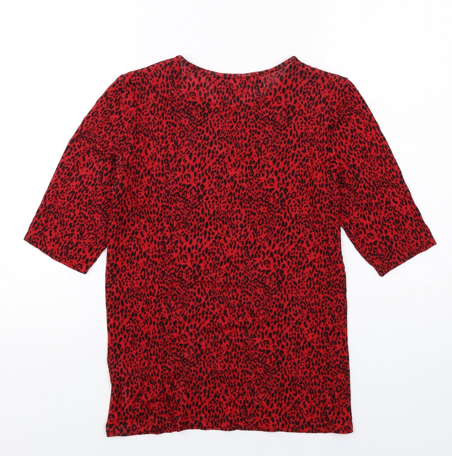 Principles Womens Red Animal Print Viscose Basic T-Shirt Size 10 Round Neck - Leopard Print
