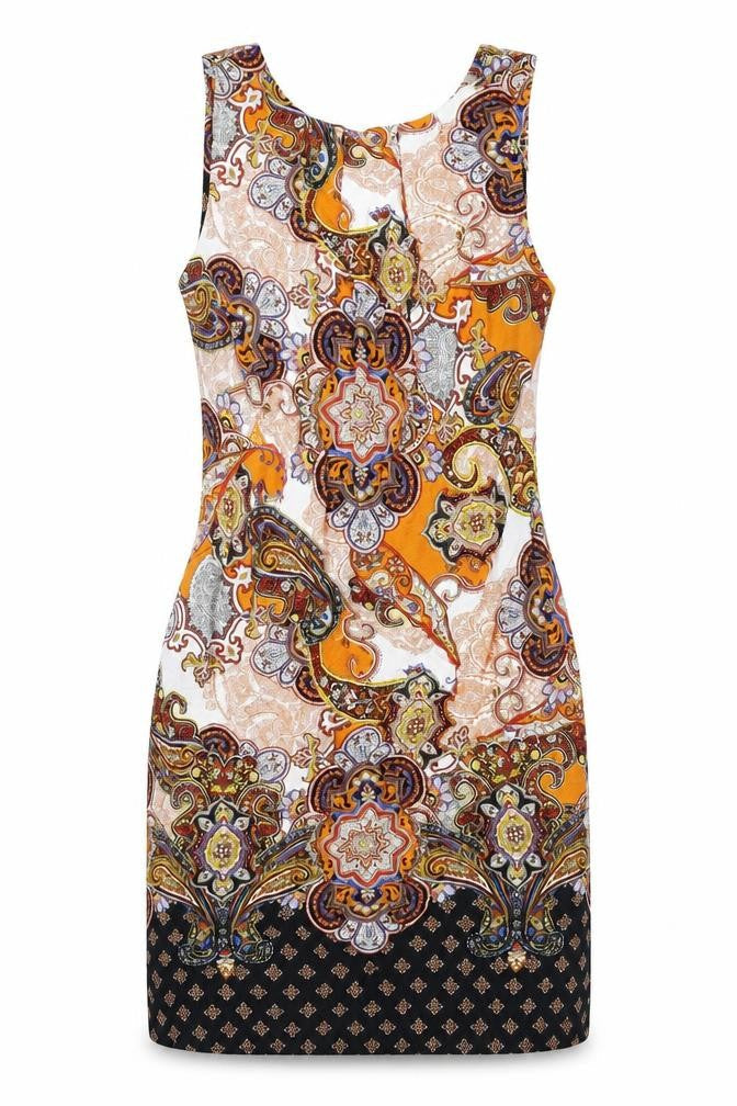 Dorothy Perkins Womens Multicoloured Paisley Viscose Shift Size 8 Boat Neck Zip