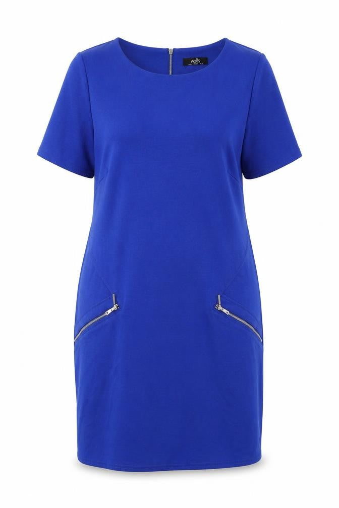 Wallis Womens Blue Polyester Shift Size 12 Boat Neck Zip
