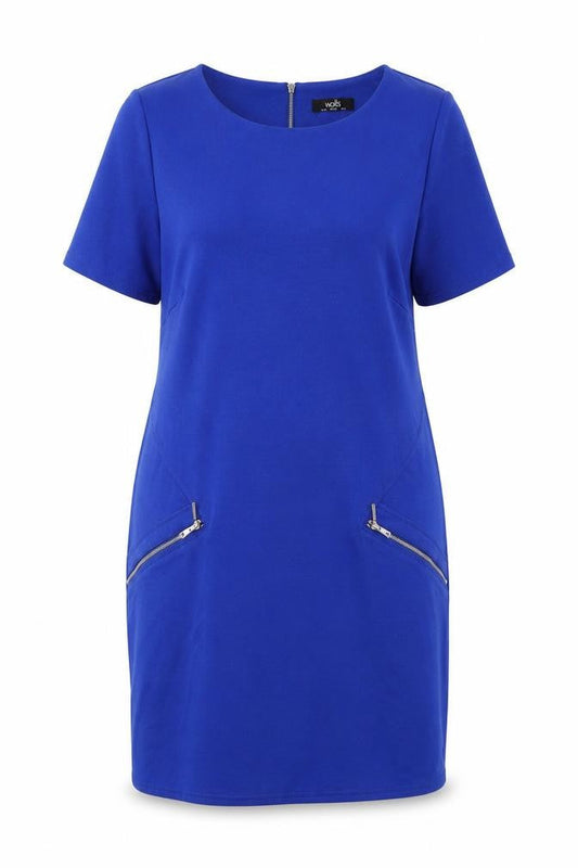Wallis Womens Blue Polyester Shift Size 12 Boat Neck Zip