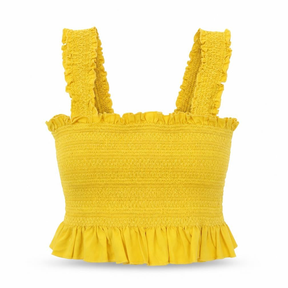 FOREVER 21 Womens Yellow Polyester Basic Tank Size S Square Neck - Shirred