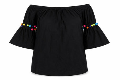 Front view of ASOS women’s black cotton a-line, size UK 10, boat neck pullover