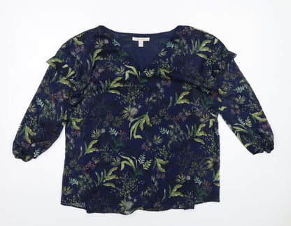 Additional front view of ESPRIT women’s blue geometric polyester basic blouse, size UK 10, v-neck