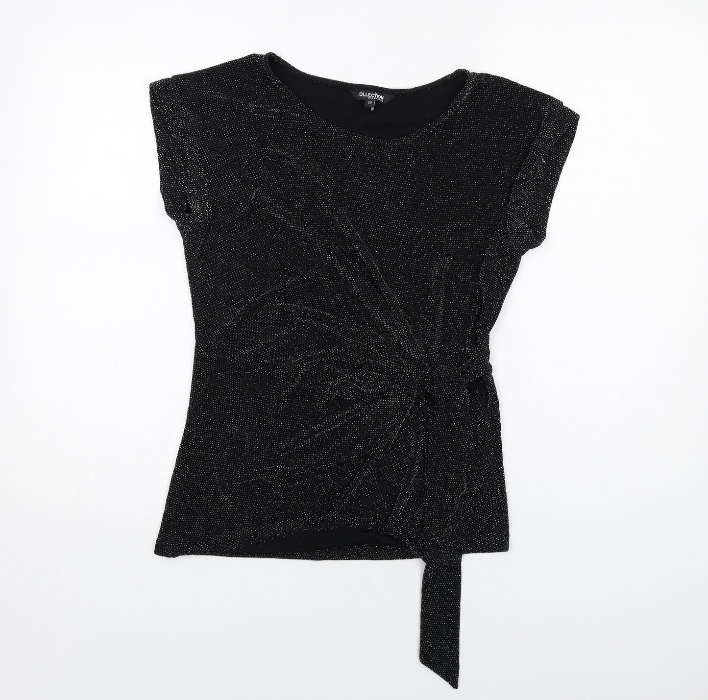 Debenhams Womens Black Nylon Basic Blouse Size 14 Round Neck