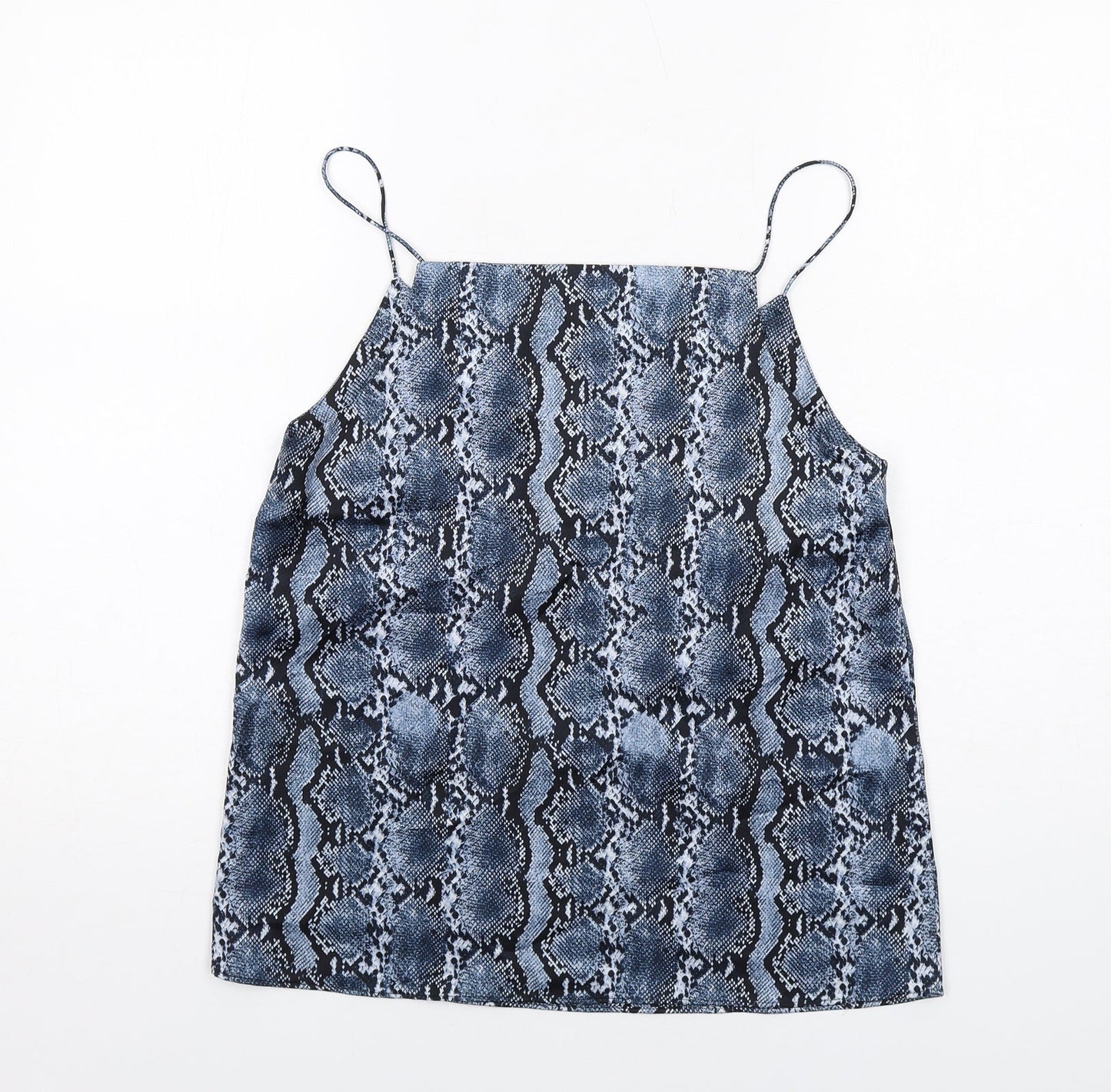 H&M Womens Blue Animal Print Polyester Camisole Tank Size 8 V-Neck - Snake Skin Print