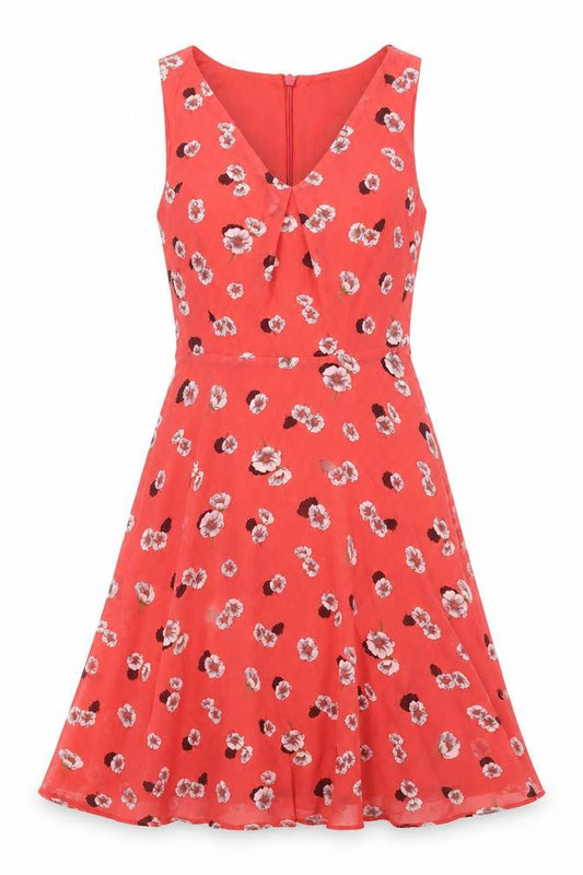 Dorothy Perkins Womens Red Floral Polyester Trapeze & Swing Size 8 V-Neck Zip