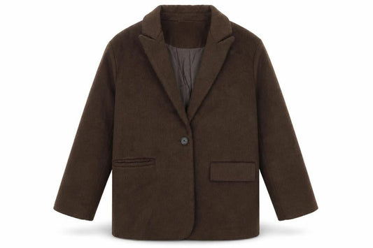 Front view of ASOS women’s brown jacket blazer, size UK 14, button