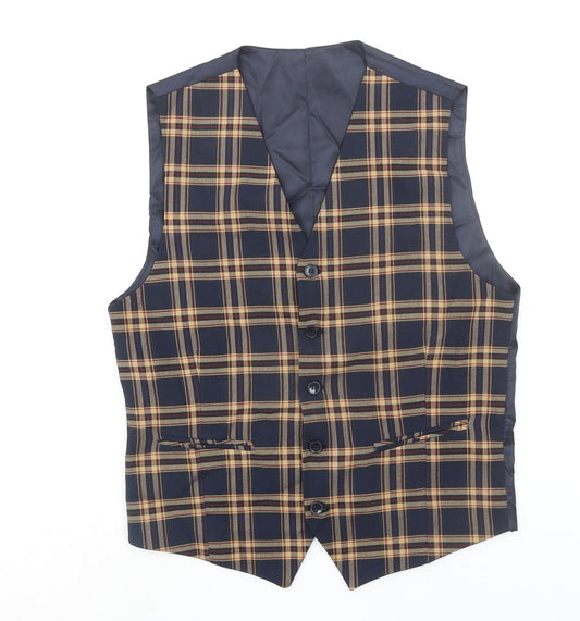 Boohoo Mens Blue Plaid Polyester Jacket Suit Waistcoat Size 38 Regular